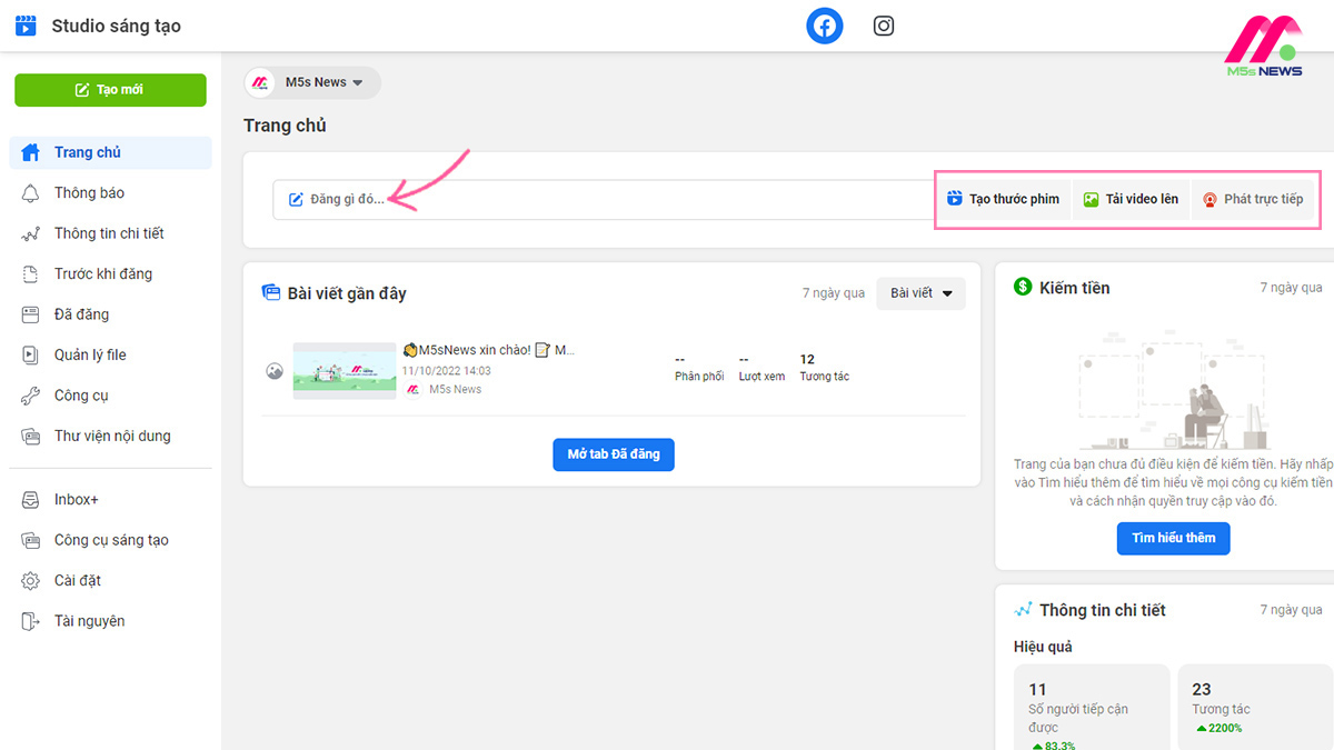 Cách đăng bài trên Studio sáng tạo